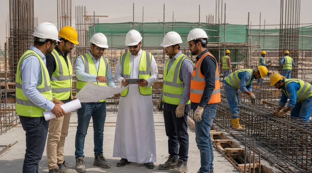 Representative TICC site workforce in PPE reviewing construction work
